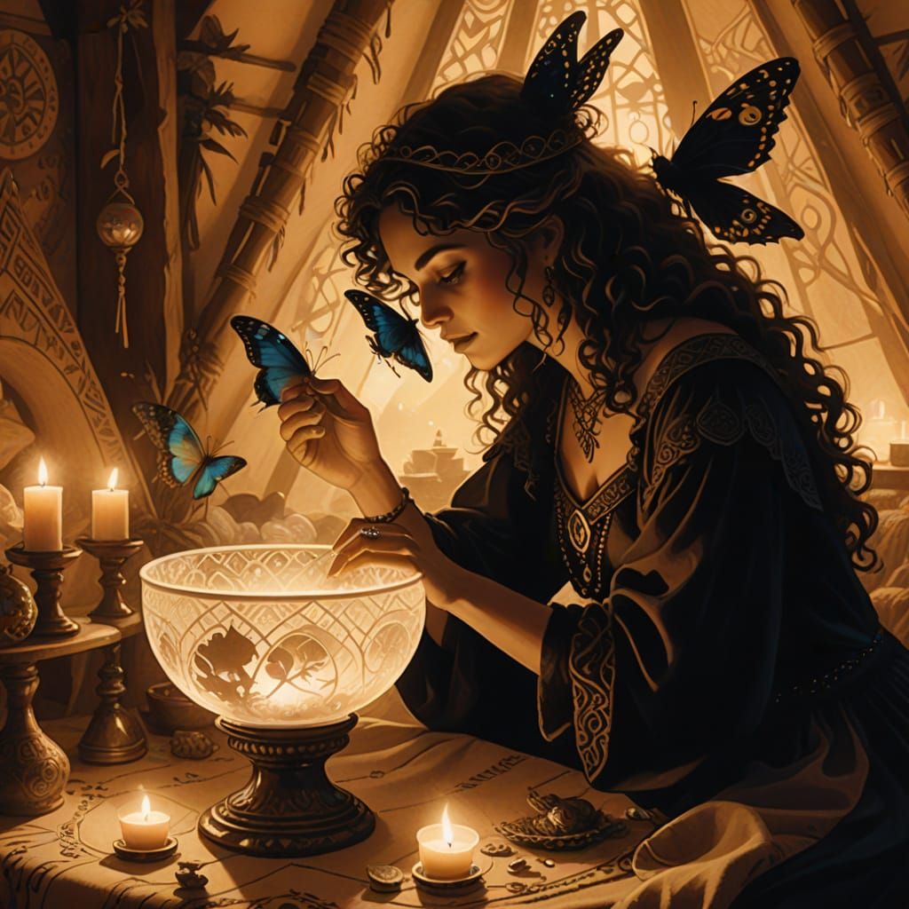 Ethereal Witch Silhouette Playing Crystal Bowl