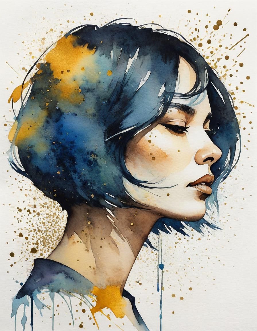 Striking Watercolor Portrait of a Young Woman