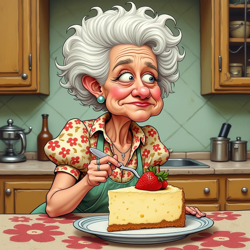 illustrated exaggerated Caricature of jaded Bea Arthur, roll...