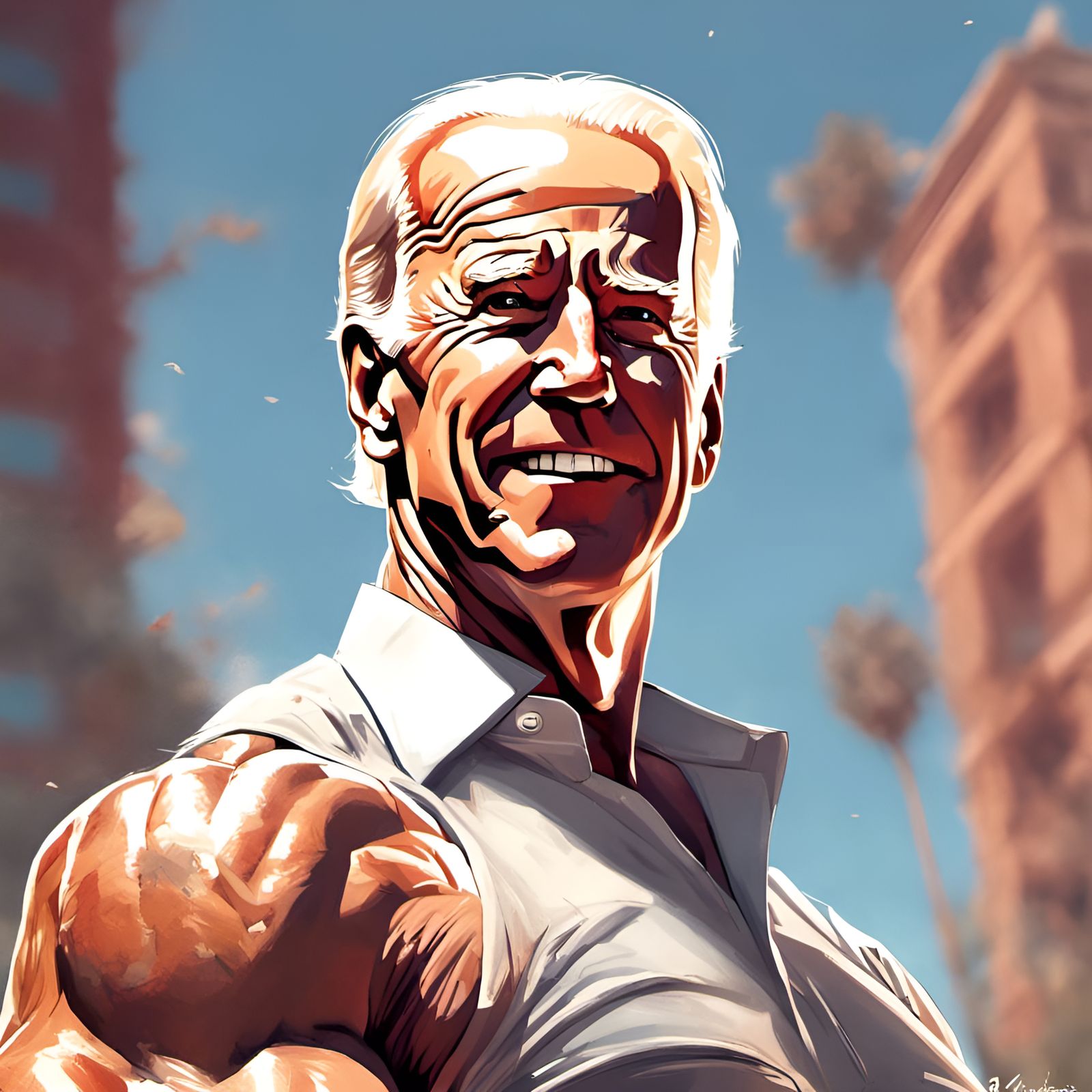Muscular Joe Biden Portrait in Digital Illustration Style