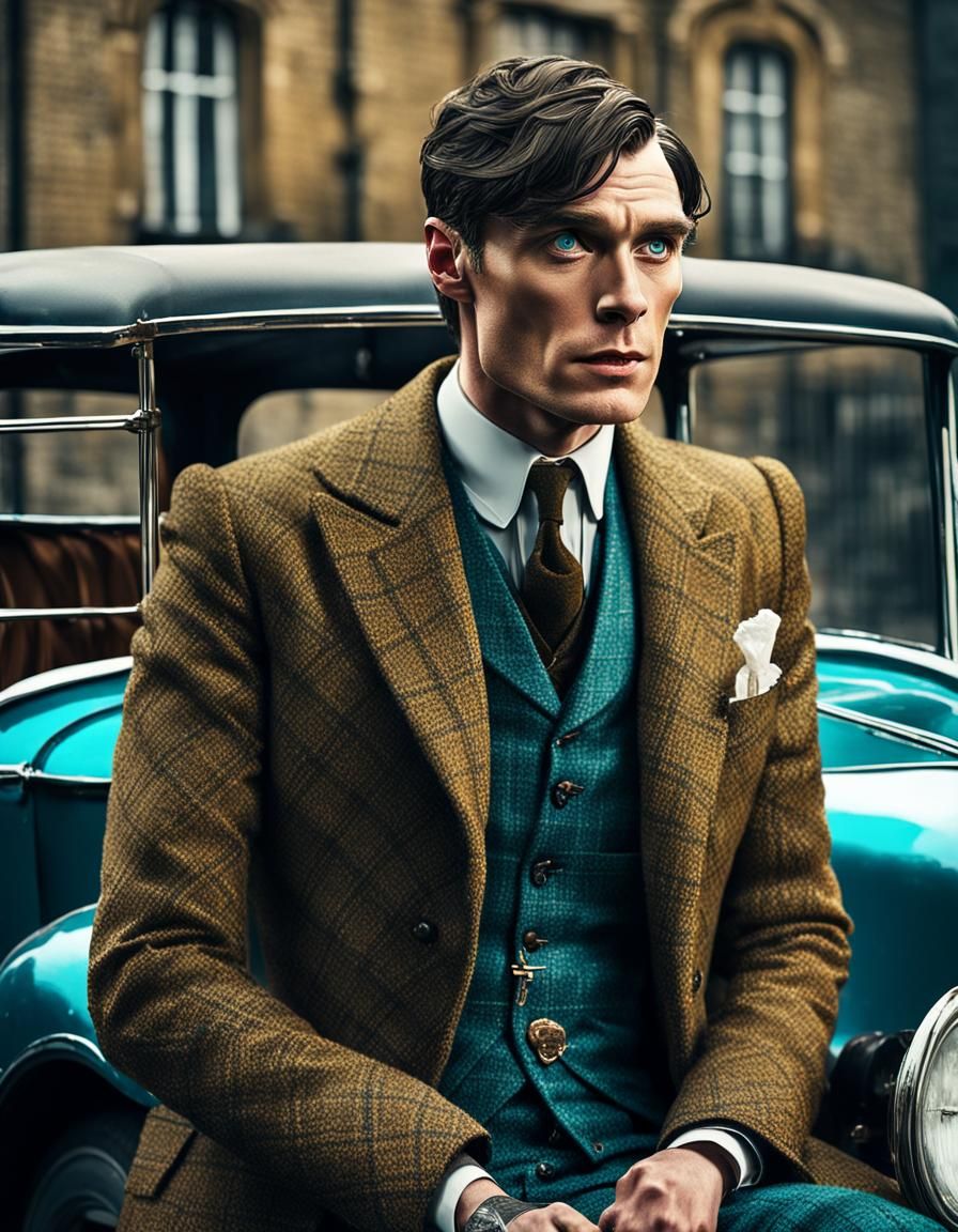 Man in Cyan Tailcoat with Shaving Blade