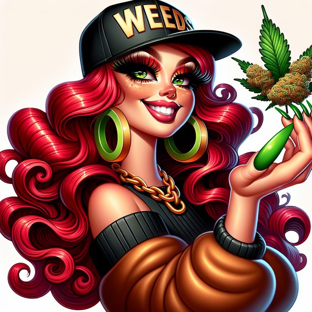 Cartoon Woman with Red Hair and Weed Nuggets