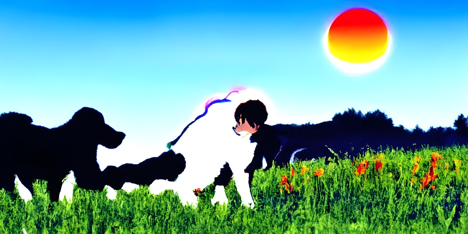 Boy and Dog Watch Magical Sunset: Anime Style