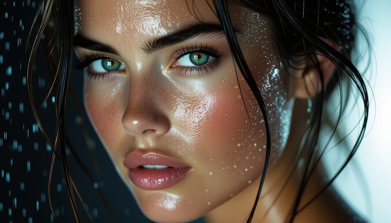 Portrait of a woman with wet skin