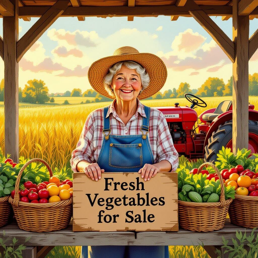 Golden Hour Farmstand: Impressionistic Painterly Illustratio...