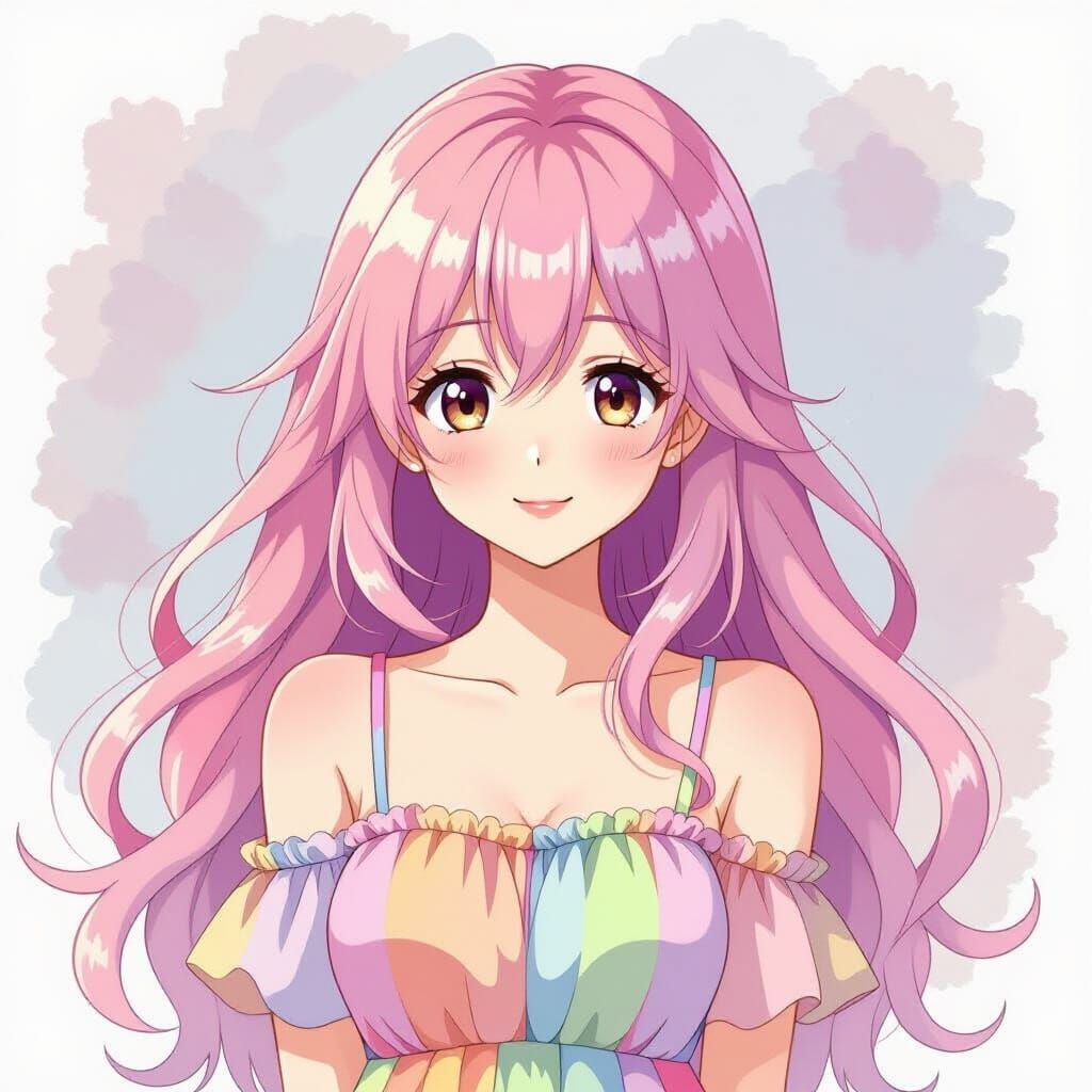 Anime Girl with Pastel Hair in Watercolor Style