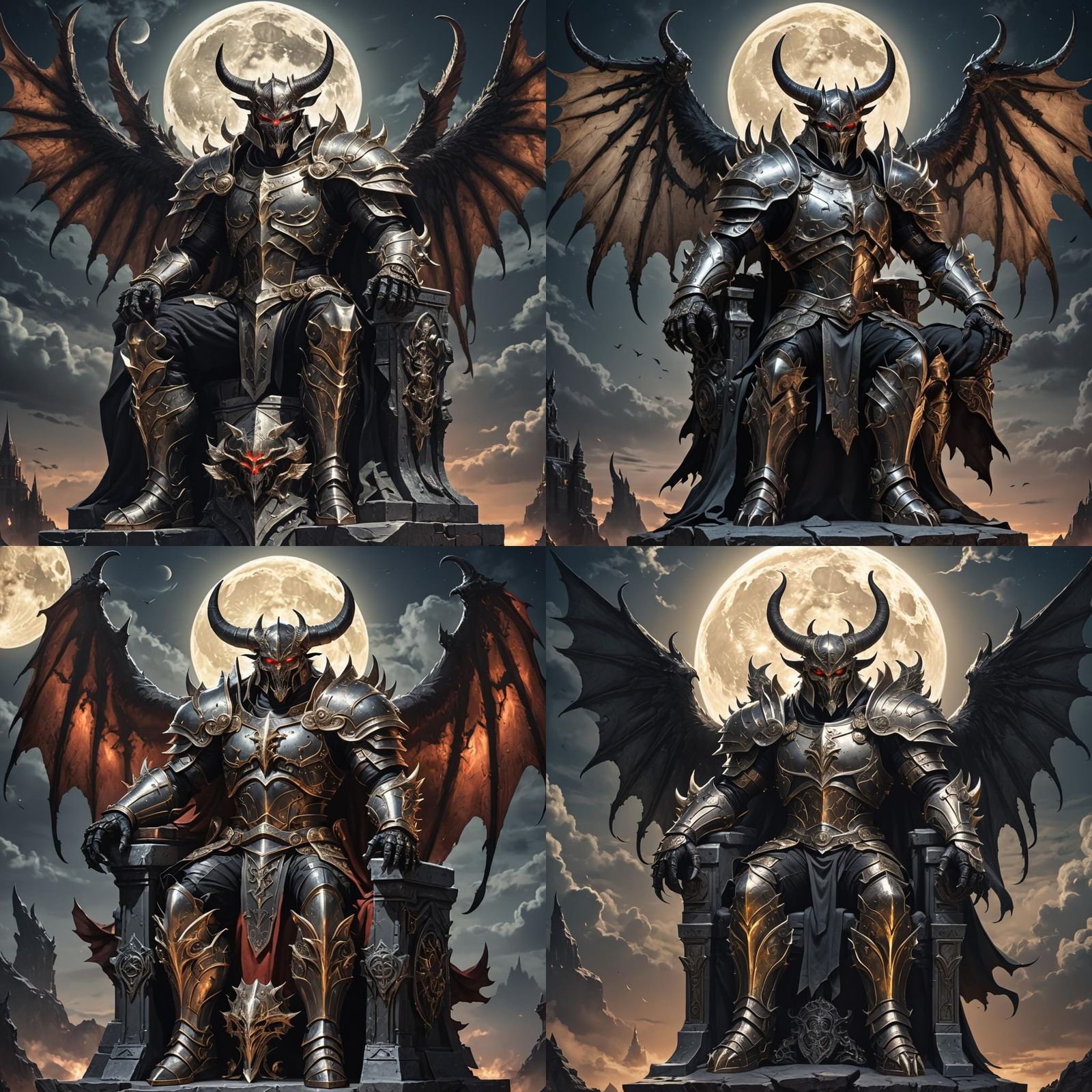 Demonic Warrior King on Throne Under Moonlight