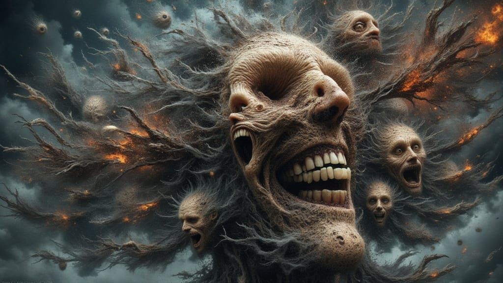 Fractal Faced Man in Windswept Dreamscape