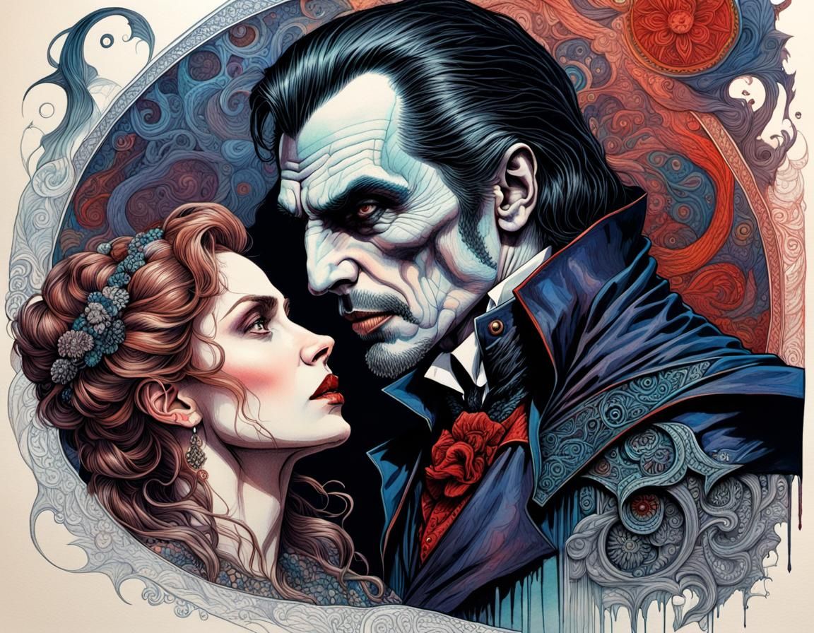 Dracula's Embrace: A Hyperdetailed Art Nouveau Portrait