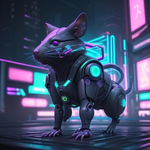 Cyberpunk Rat Character in Neon Techno Style