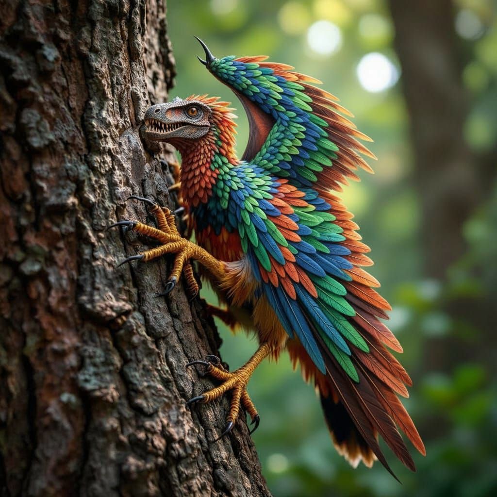 Feathered Dinosaur with Bat-like Wings and Saurian Head