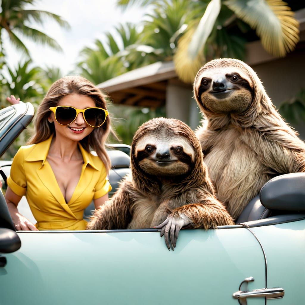 Sloth Driving Porsche with Passenger
