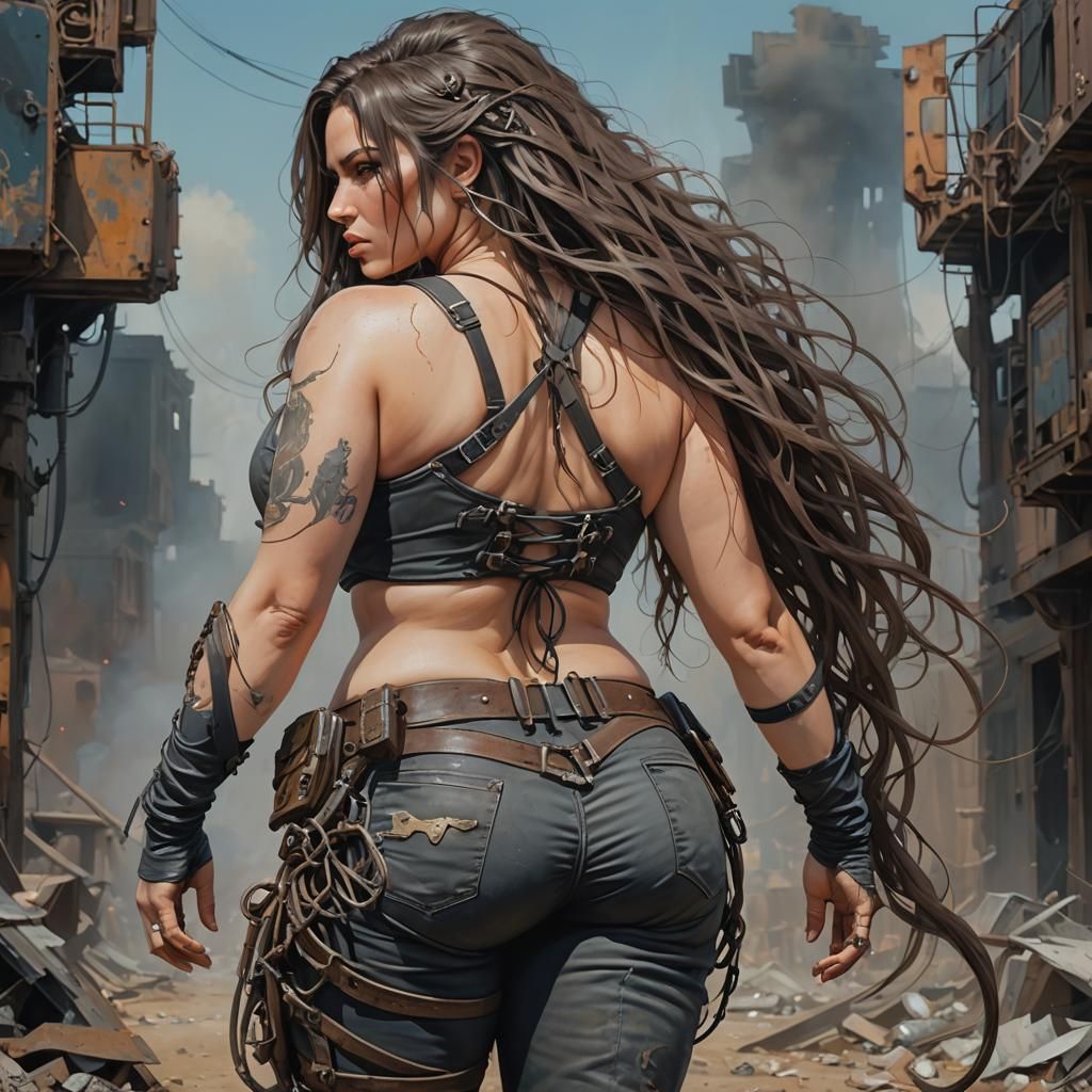 Curvy Woman in Post-Apocalyptic Acrylic Painting