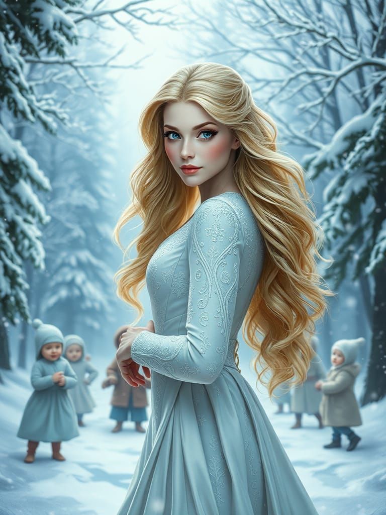 Snow Queen in Winter Glade, Hyper-Realistic 8k