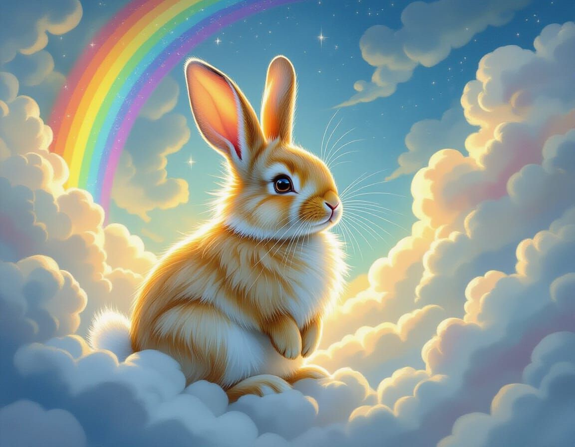 Whimsical Rabbit with Rainbows in Fantasy Illustration