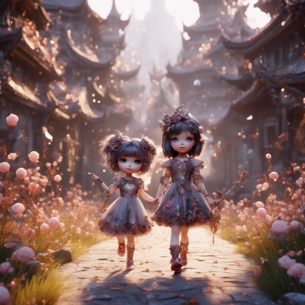 Toypunk Friends Stroll on a Sunny Day