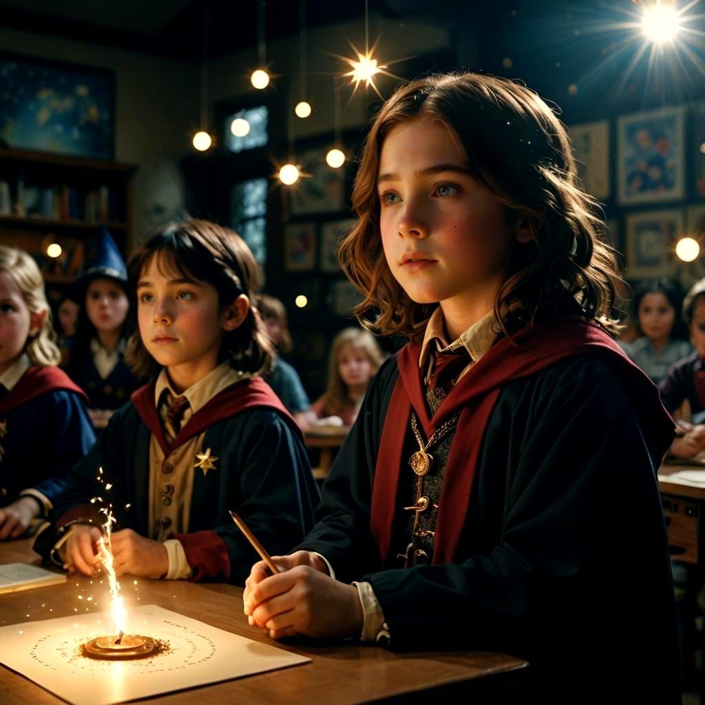 Wizard Student in Classroom: Cinematic Dark Comedy