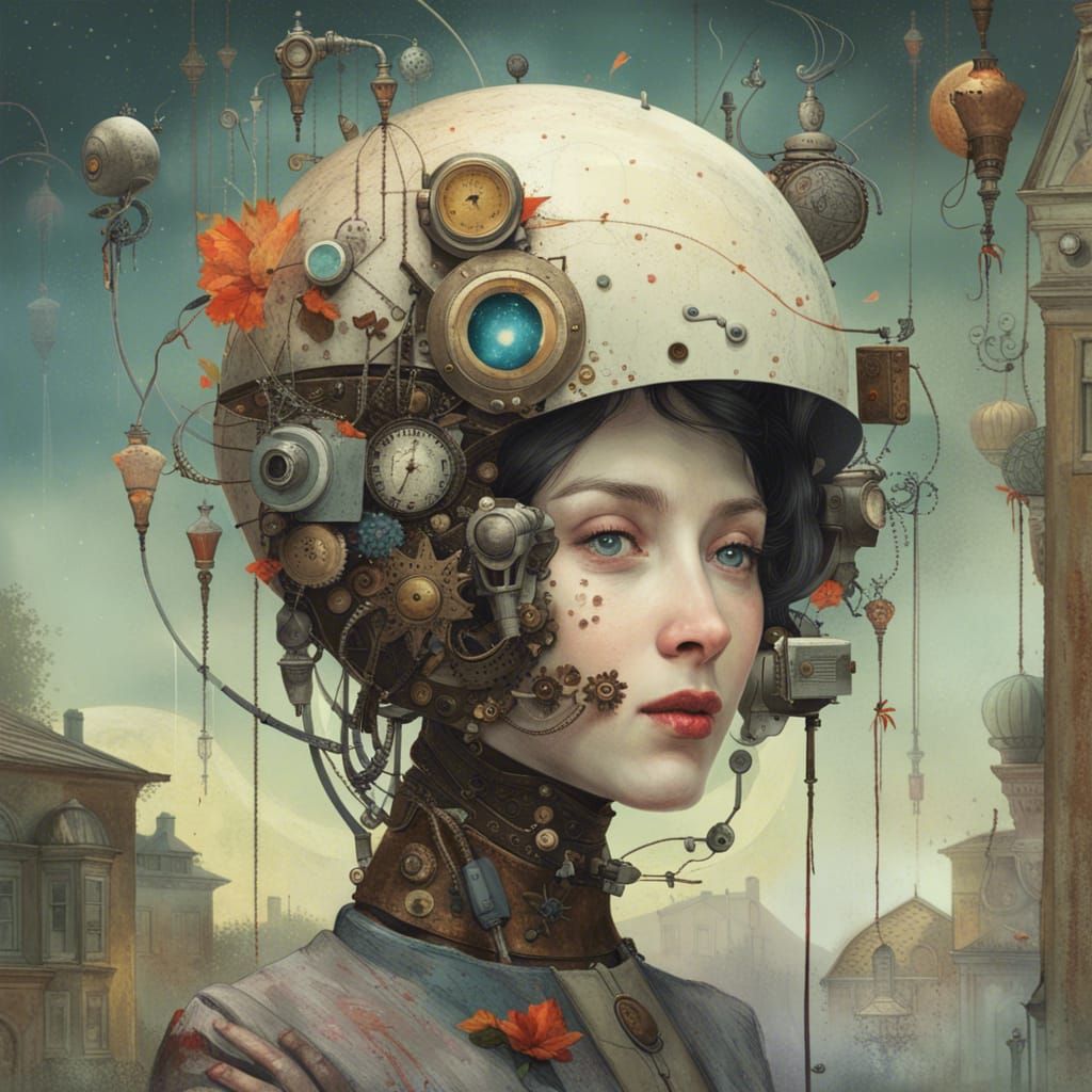 Anthropomorphic Robot Portrait with Clockwork Moon