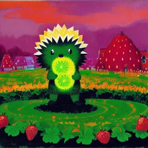 Fluorescent Hedgehog in Strawberry Field: Expressionist Colo...
