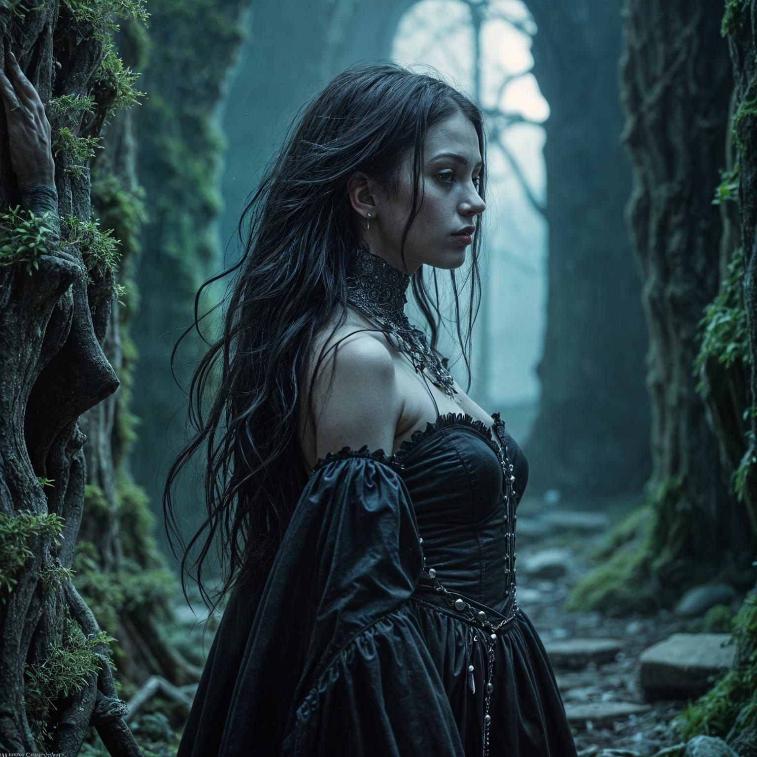 Gothic Vampire Goddess in Cinematic Moonlight