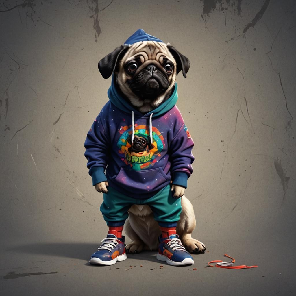 Pug with Hoodie and Shoes: Digital Art