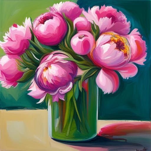 Pink Peonies Bouquet in Abstract Style
