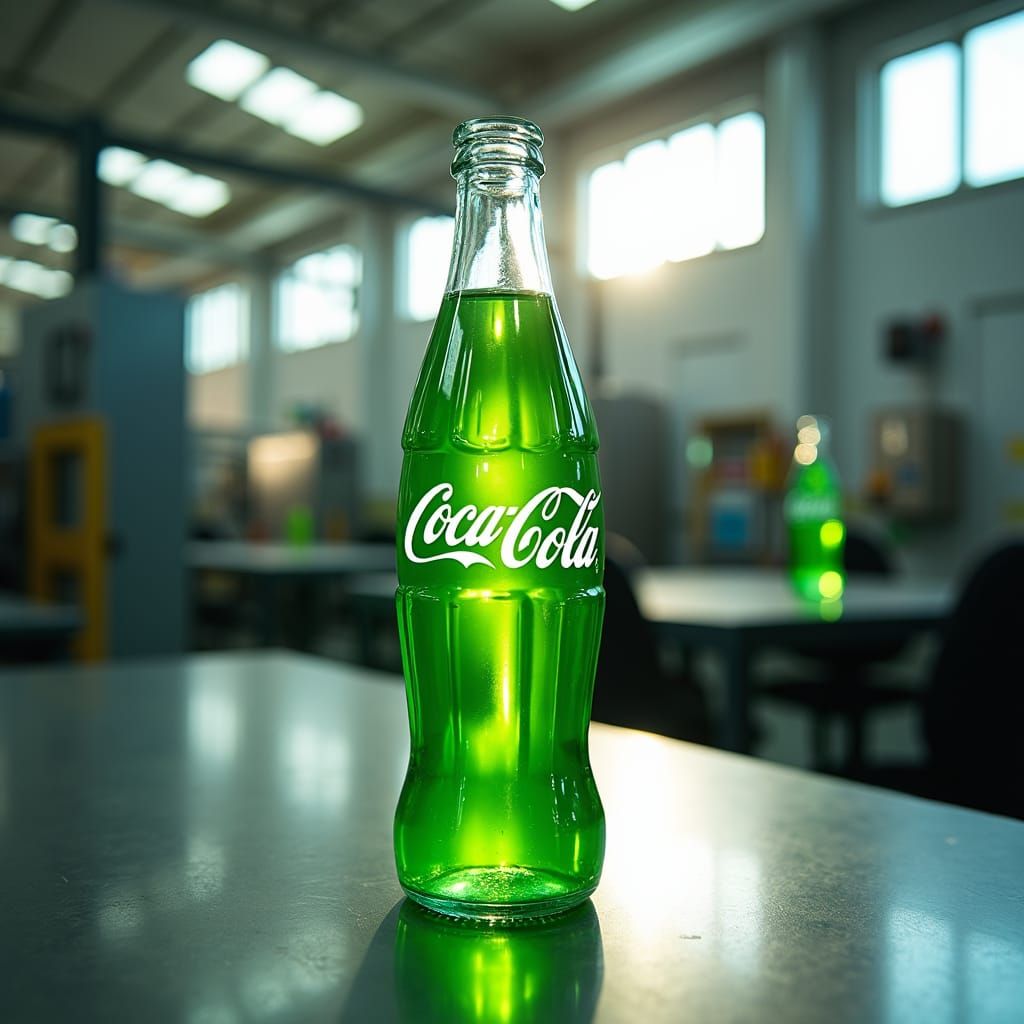 Coca-Cola Bottle Filled with Green Paint in Factory