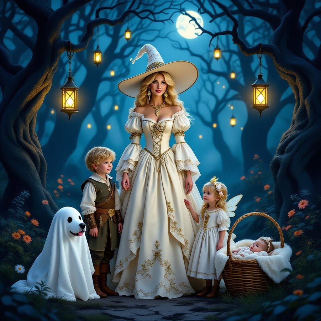 Medieval Witch and Family in Enchanted Forest
