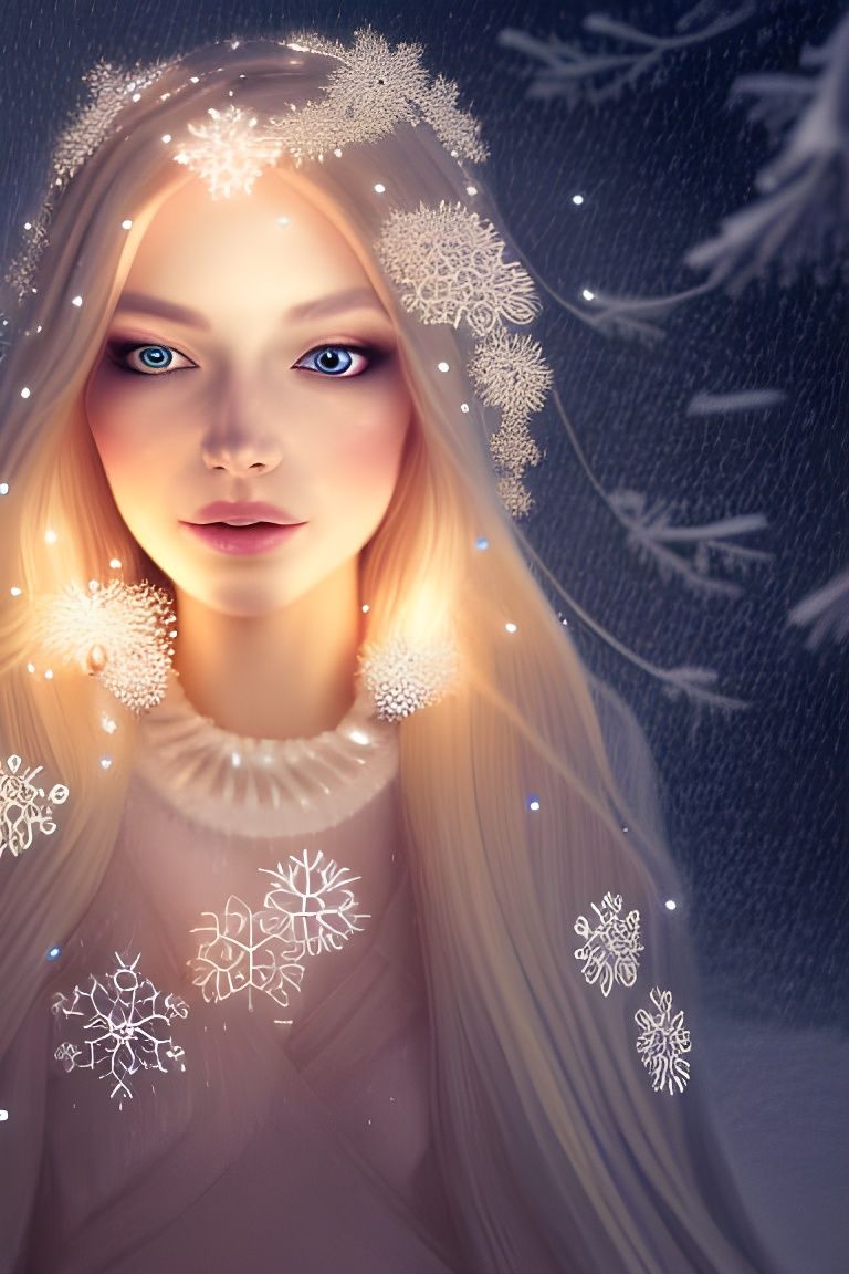 Beautiful Woman With Blonde Hair in Luminous Snowflakes 1