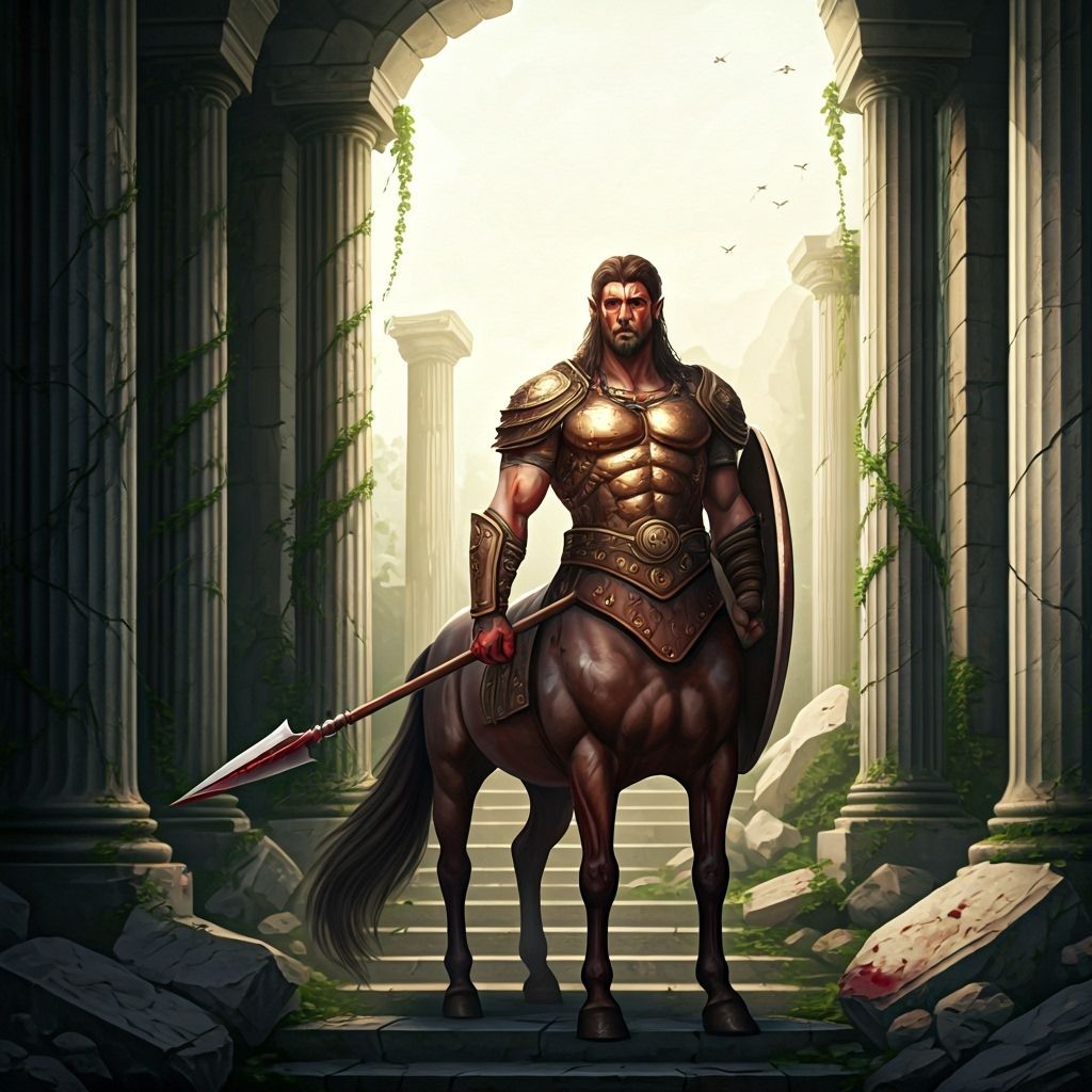 Centaur Warrior Stands Guard at Ruined Temple