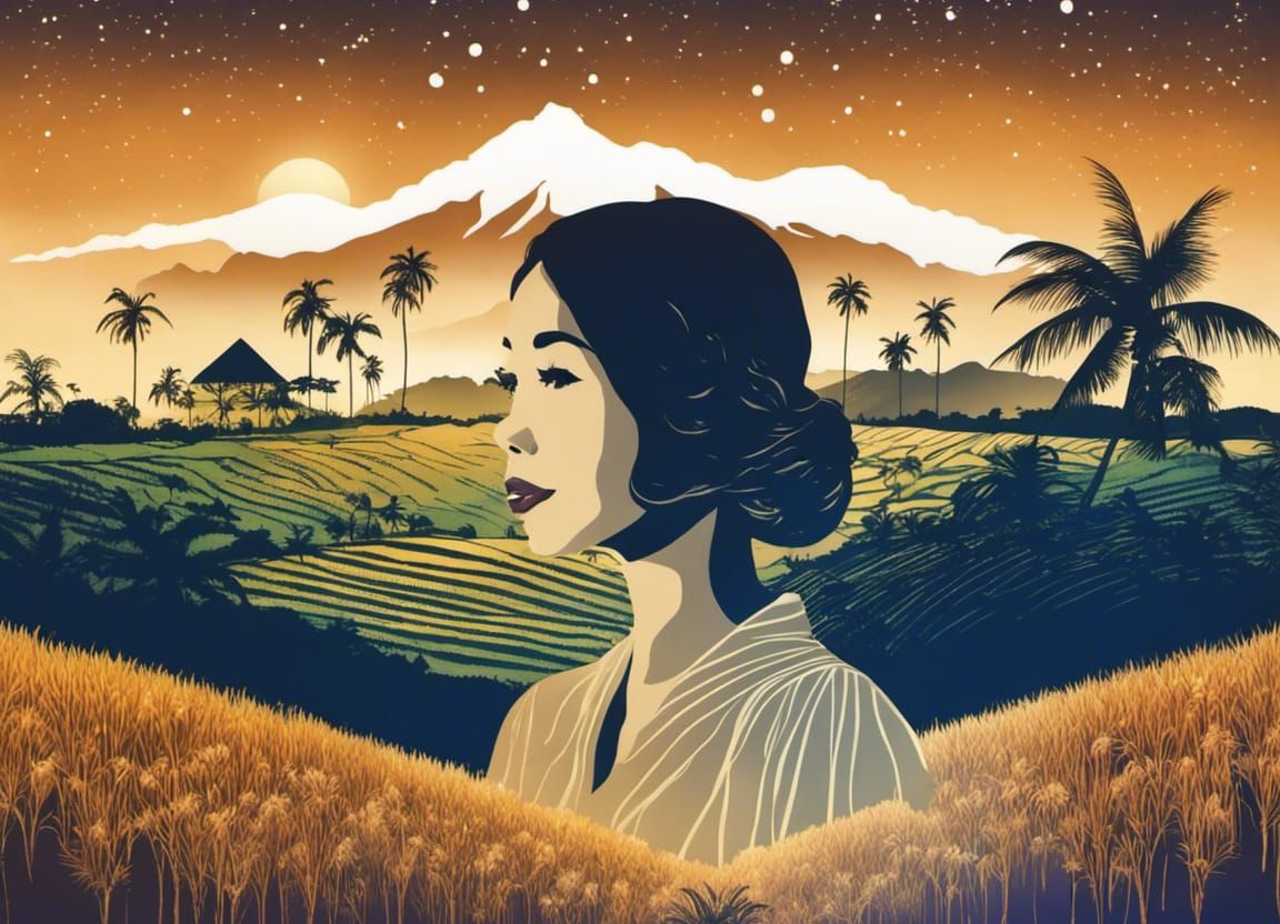 Indonesian Woman Silhouette with Tropical Landscape