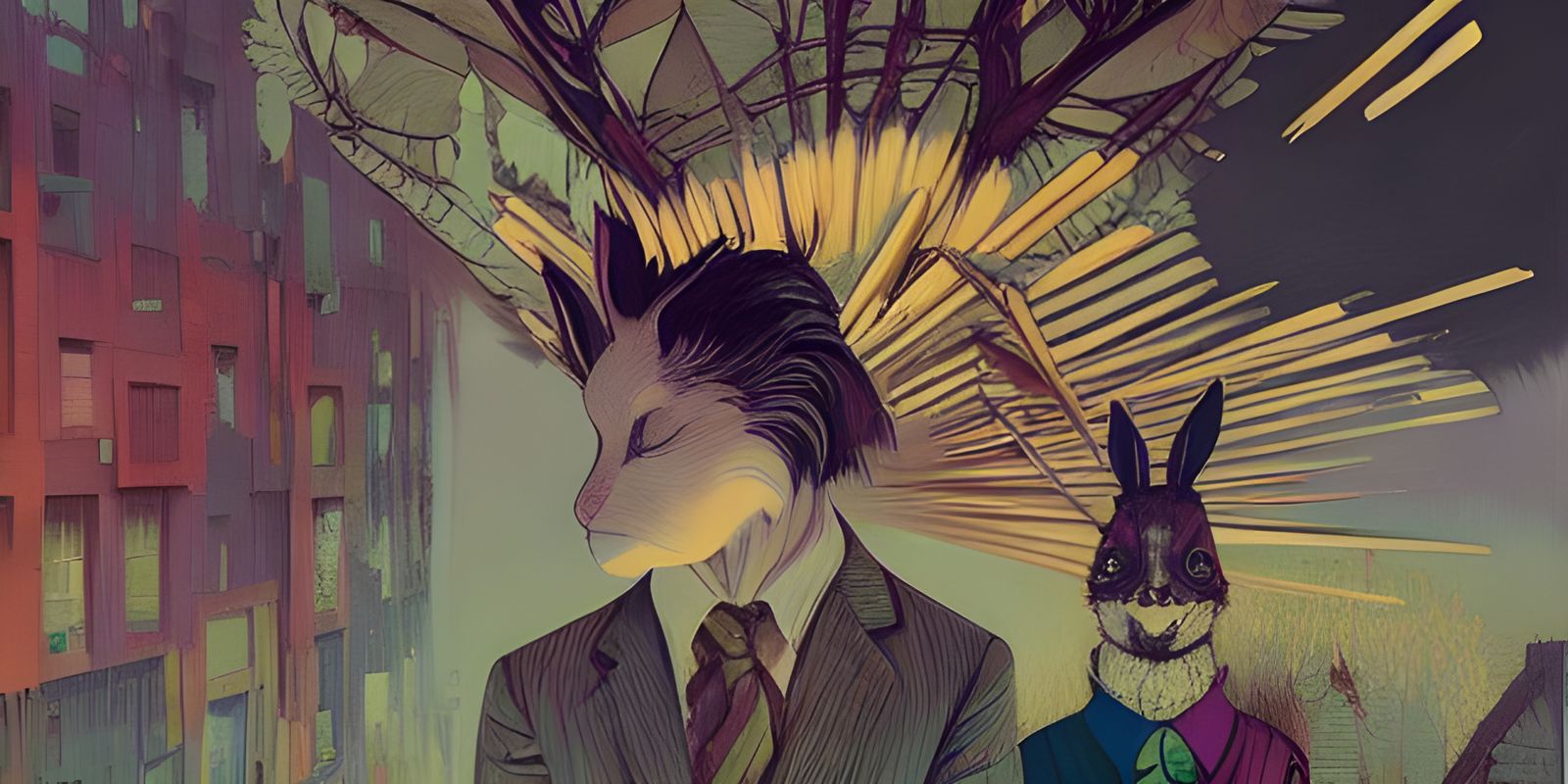 Macabre Bunny Anthro Characters in Film Noir Style