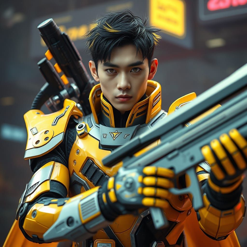 Cyberpunk Warrior in Neon Yellow Armor