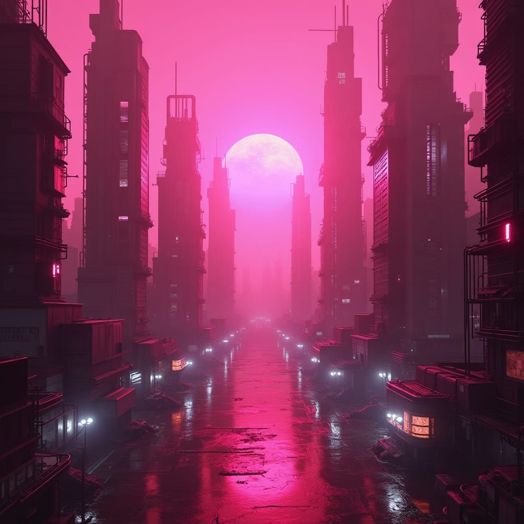 Pink Cyberpunk Metropolis of the Future