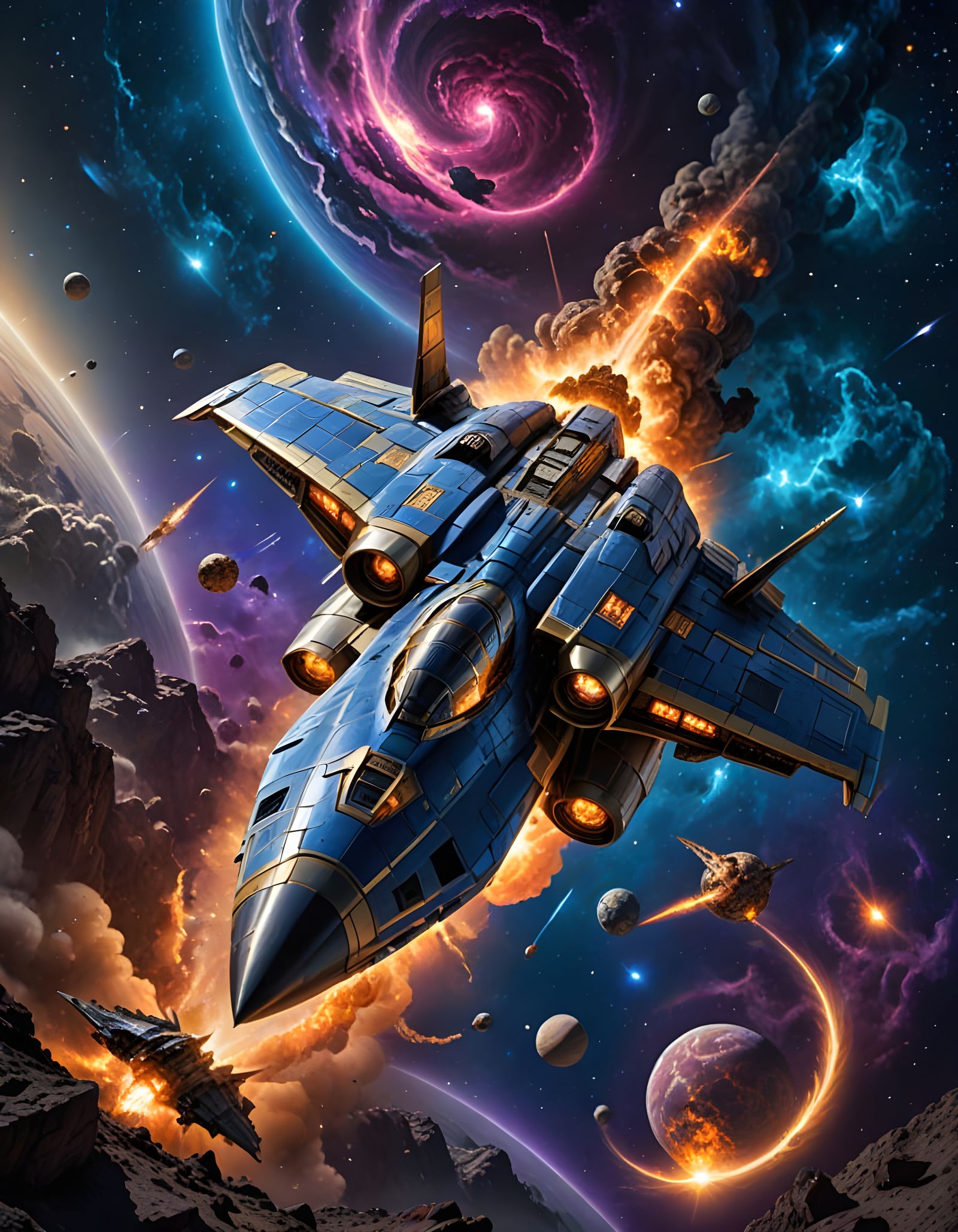 Futuristic Starship Cruises Through Cosmos