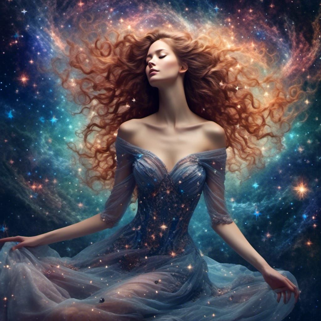 Ethereal Star Woman in Cosmic Swirls