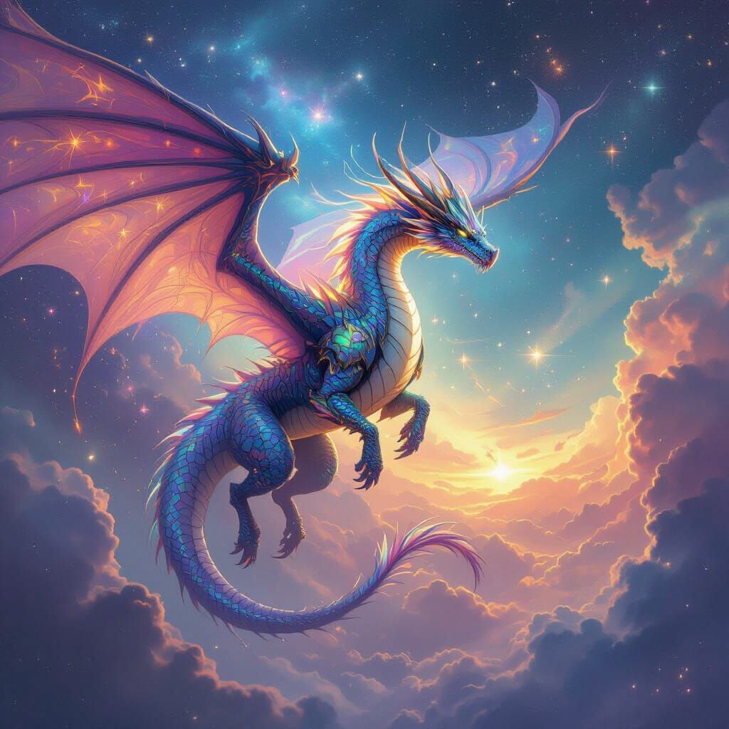 Dragon Soaring Through Nebula in Airbrush Style