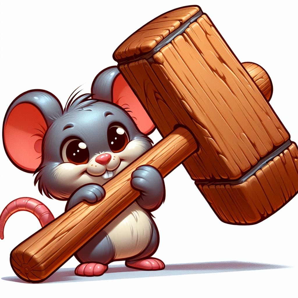 Cartoon Mouse with Oversized Mallet