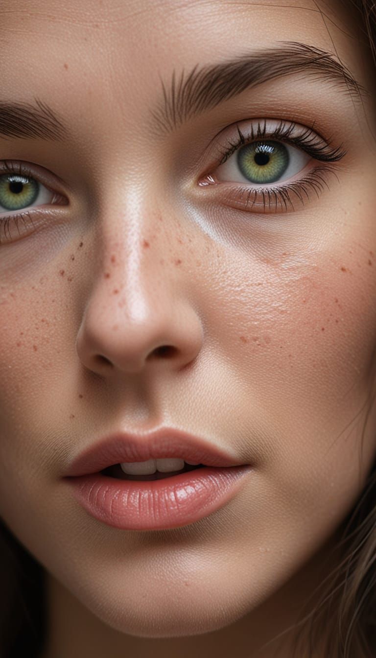 Woman with Glowing Green Eyes, Realistic Digital Portrait