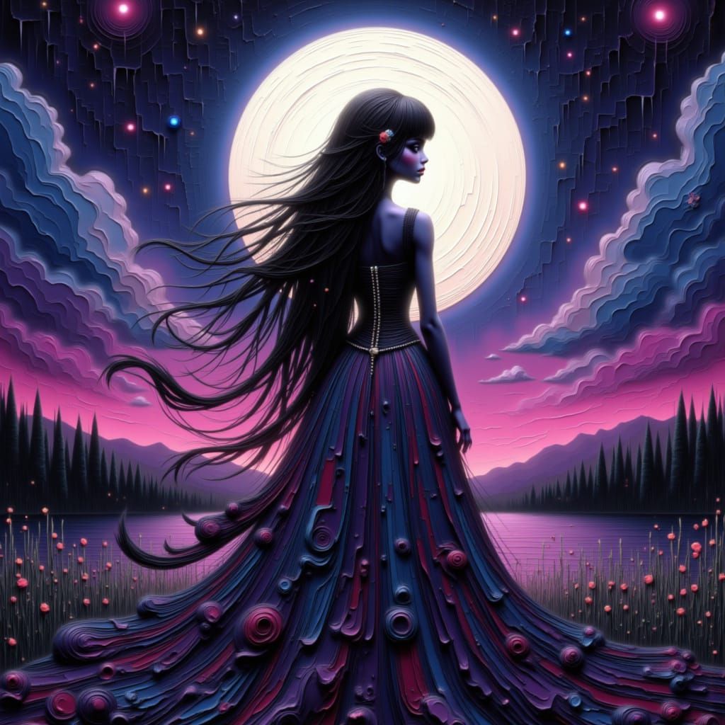 Celestial Woman Under a Blood Moon, Digital Art