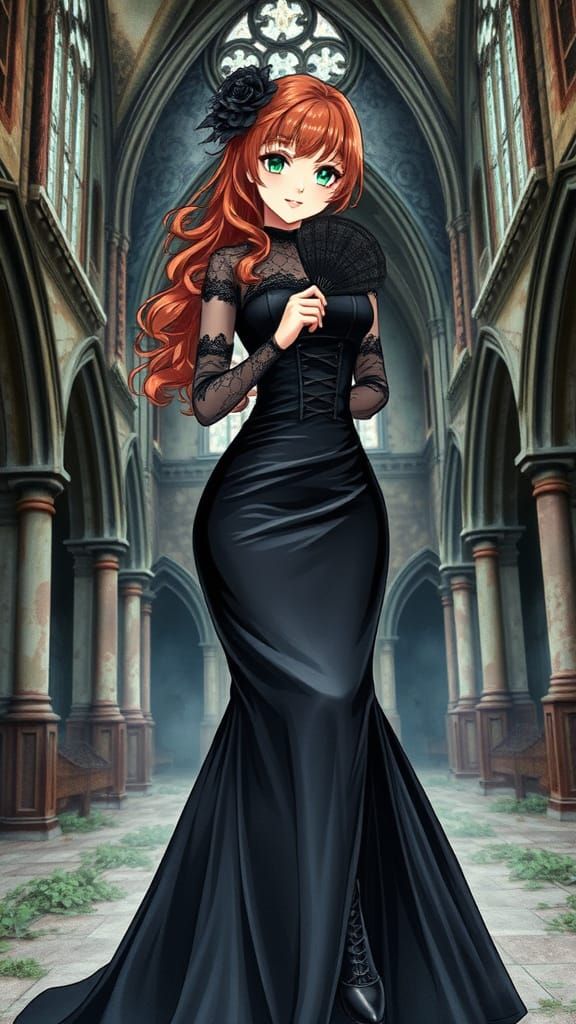 Gothic Victorian Woman in Abandoned Church