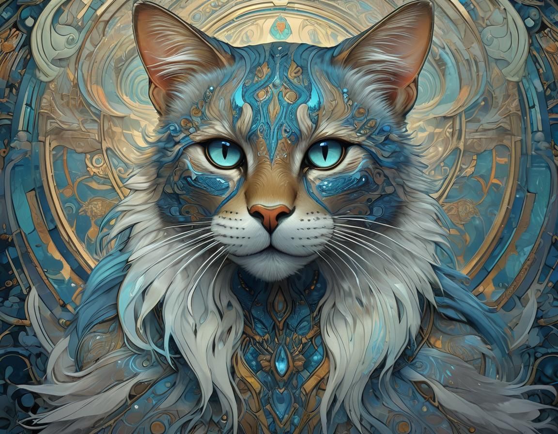 Feline Alien Portrait in Art Nouveau Sci-Fi Style