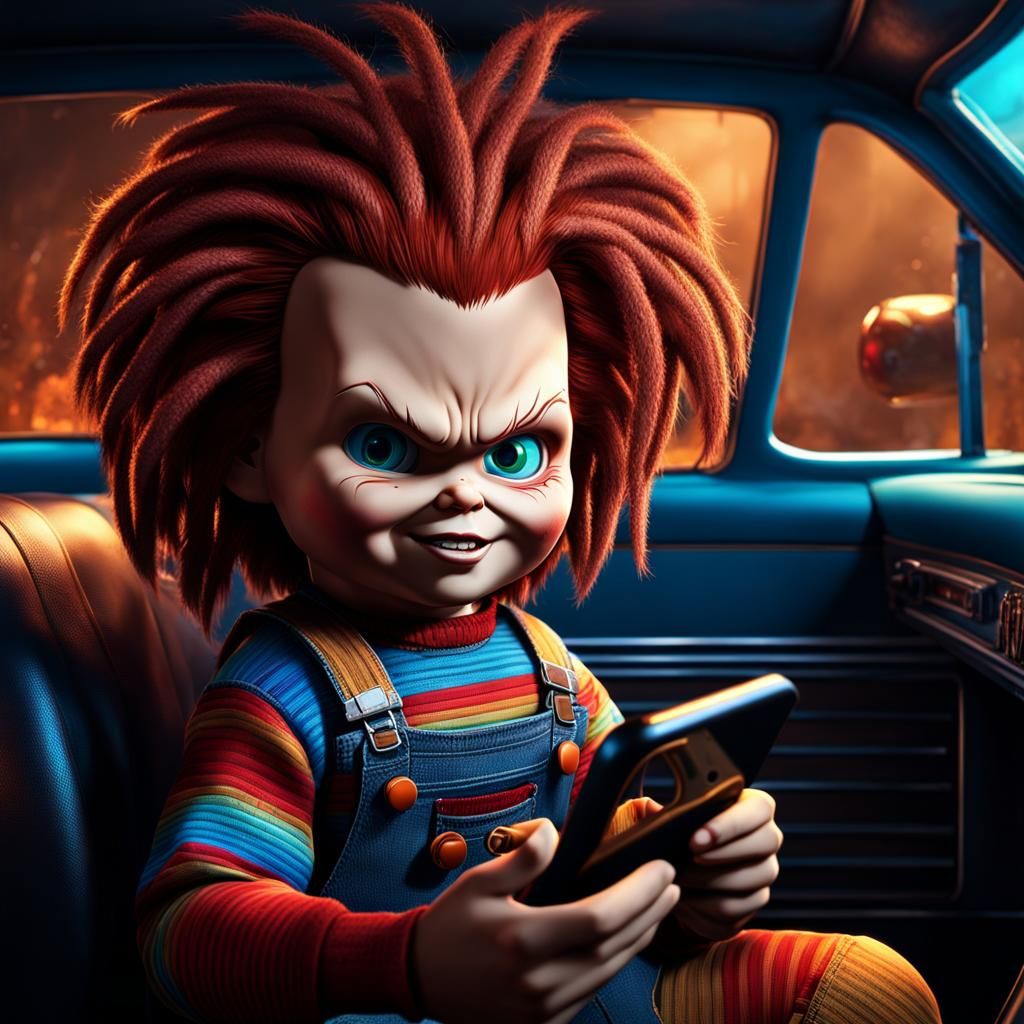 Chucky with Dreadlocks in Old School Car