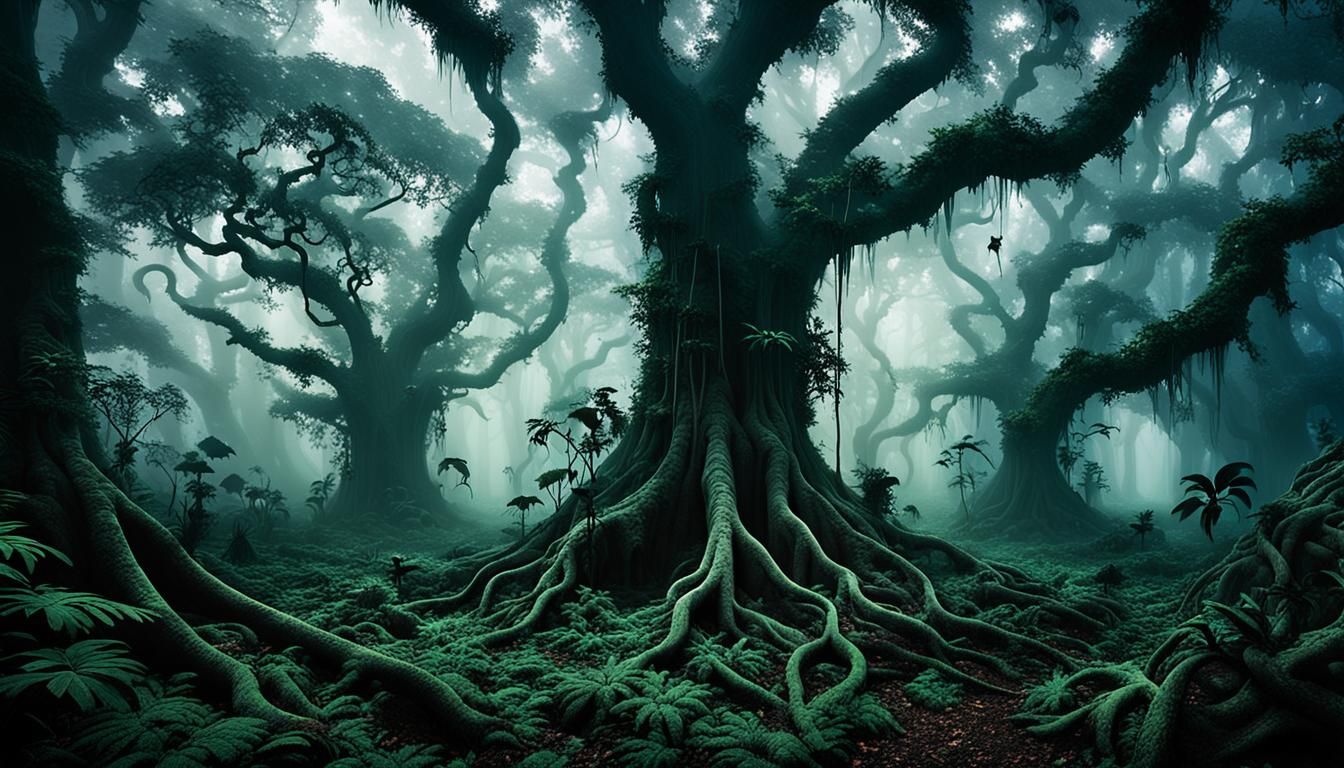 Ethereal Jungle: Ancient Spirits in Fog-Drenched Canopy