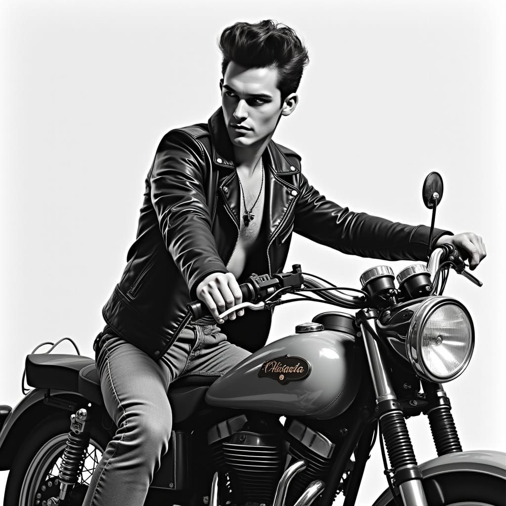Rockabilly Singer Poses with Vintage Motorcycles