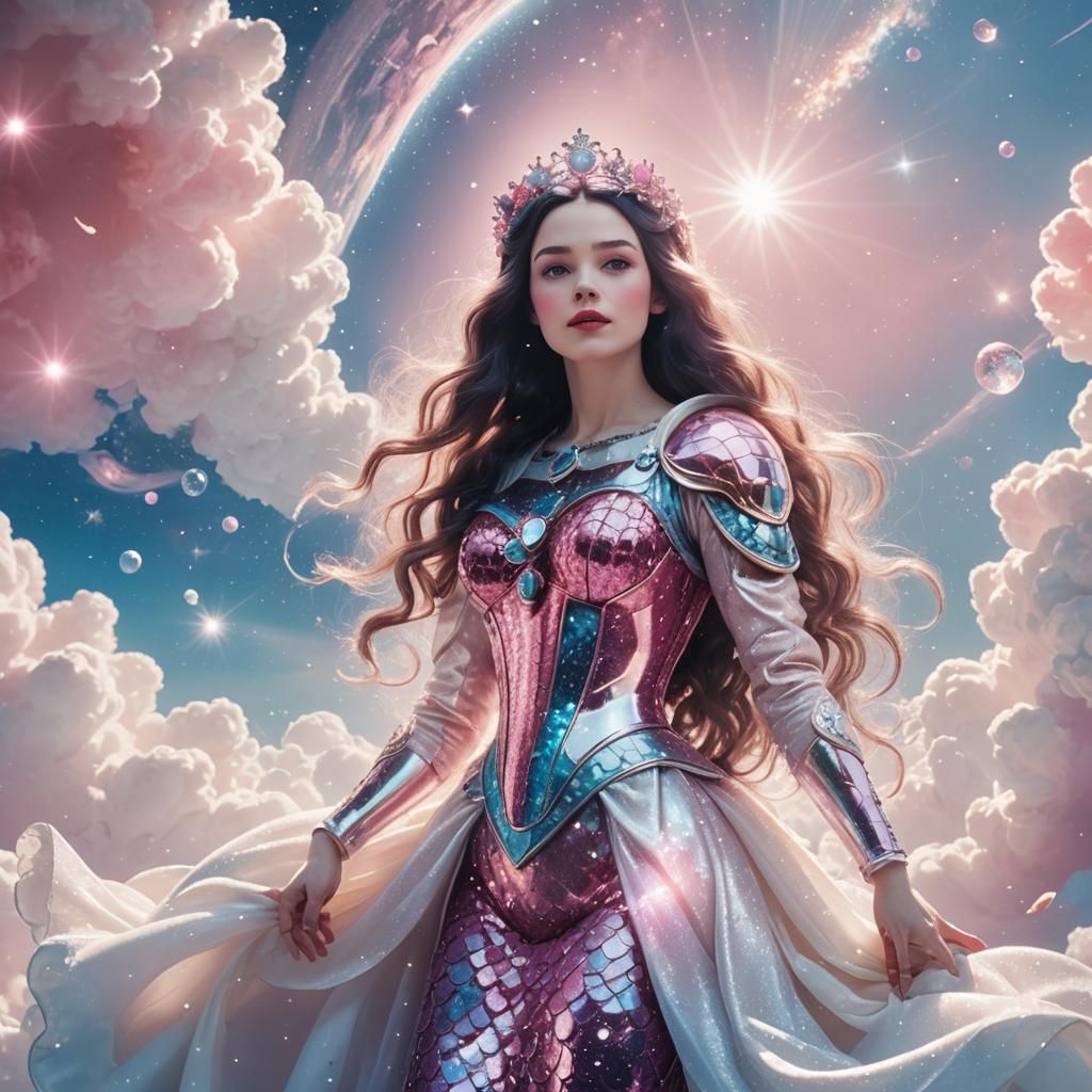 Snow White Space Mermaid with Pink and Blue Sparkles