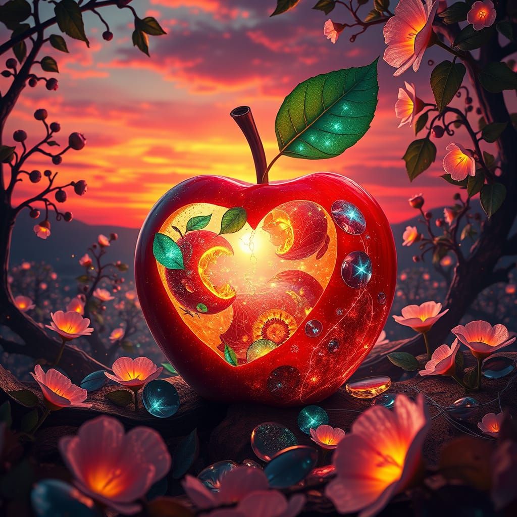 Dreamlike Apple in Vibrant Surrealist Landscape
