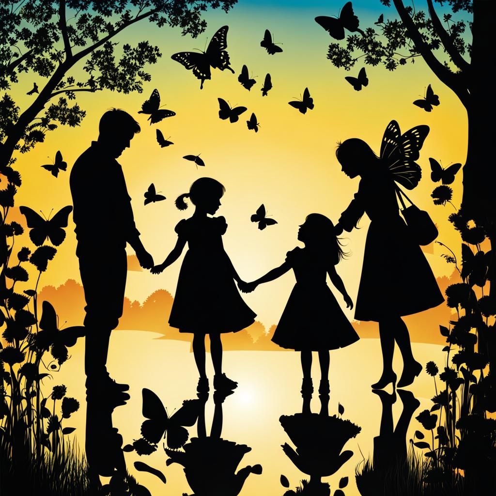Family Silhouettes Play in Spring Sunlight