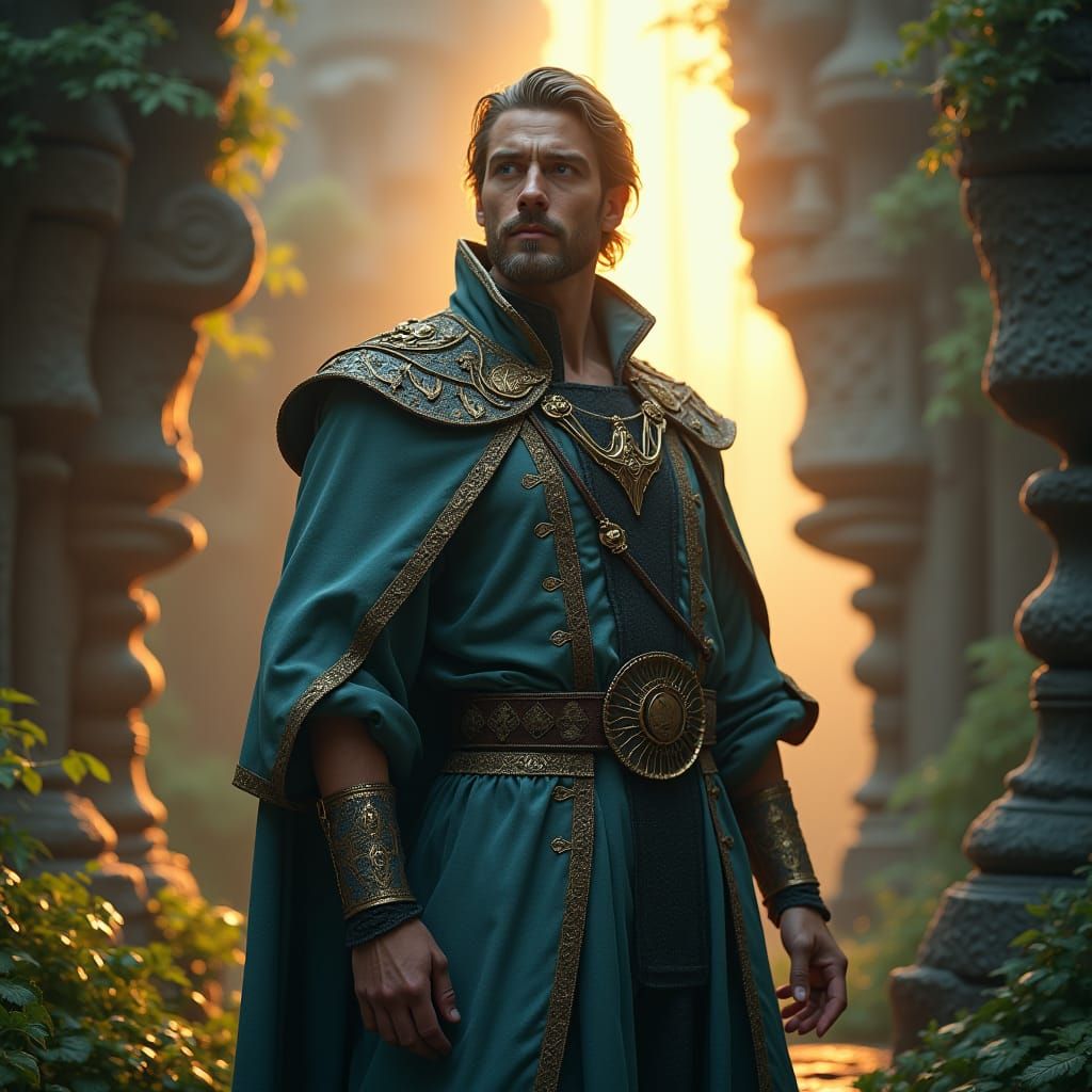 Handsome Man in Magical Realm, Hyper-Realistic