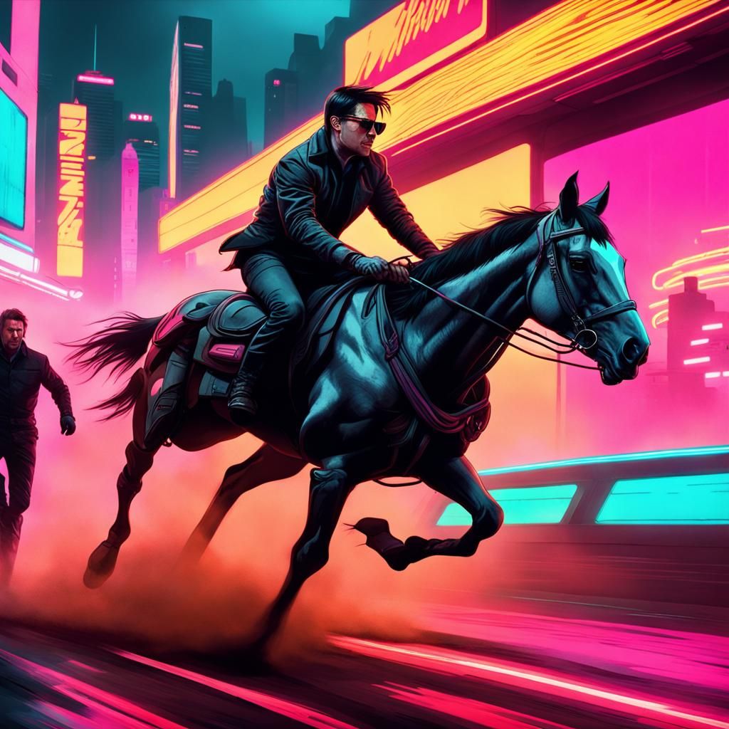 Tom Cruise Races Horse in Cyberpunk 2099 Style